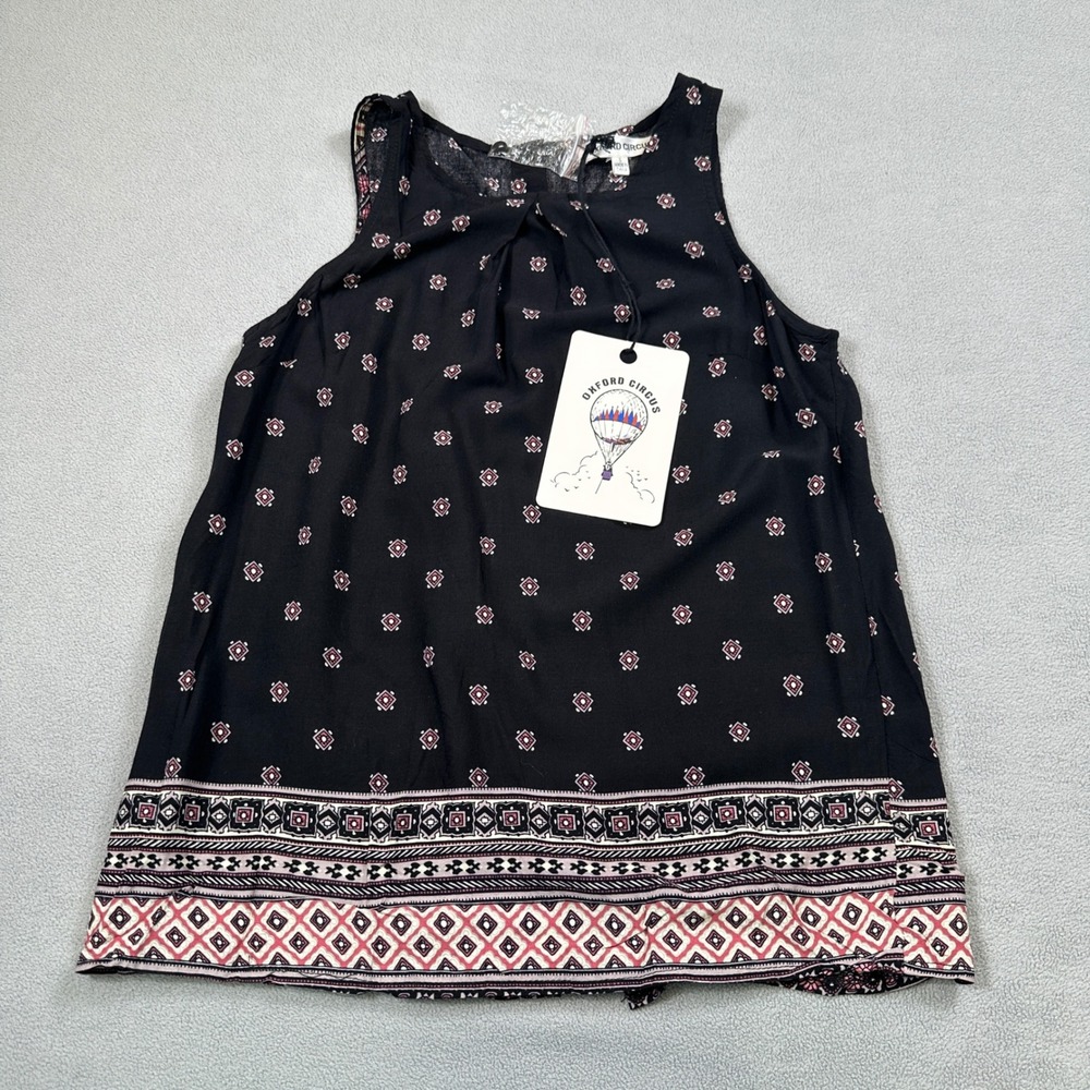 Oxford Circus Women Tank Top S Black Floral Sleeveless Casual Blouse Button Down